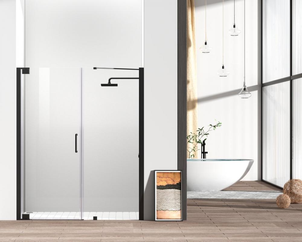 Frameless hinged shower door - Matte Black
