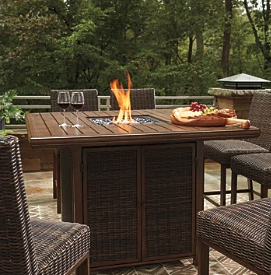 7 Piece Outdoor Bar Stool & Fire Table Set