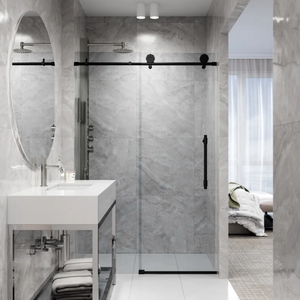56'' - 60'' W x 76'' H Single Sliding Frameless Shower Door with Clear Glass