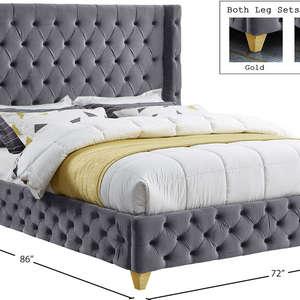 Queen Grey Velvet Bed