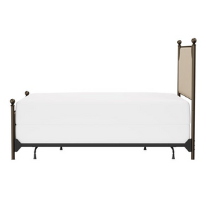 King Metal and Upholstered Bed, Bronze with Linen Stone Fabric