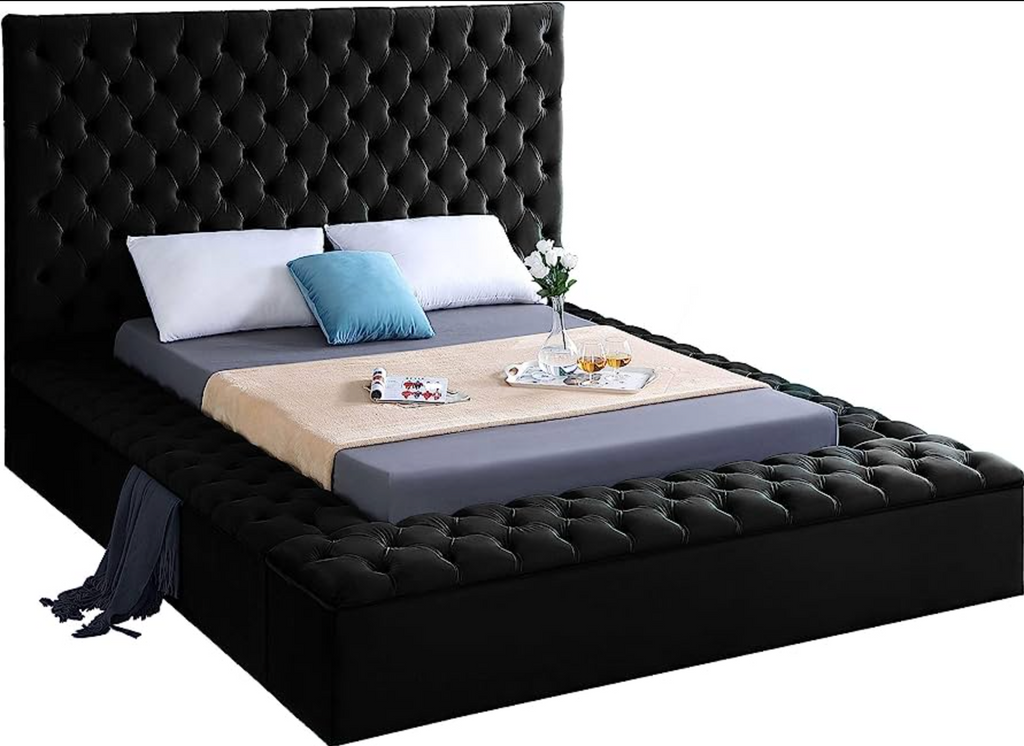 Full Black Velvet Bed with storage
