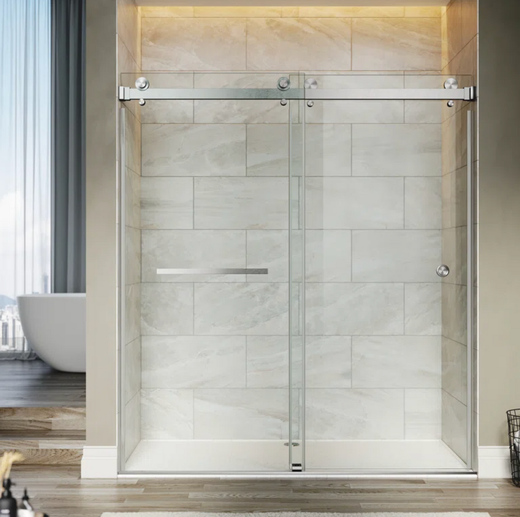 56'' - 60'' W x 76'' H Double Sliding Frameless Shower Door with Clear Glass