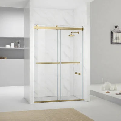 56'' - 60'' W x 76'' H Double Sliding Semi-Frameless Shower Door with Clear Glass