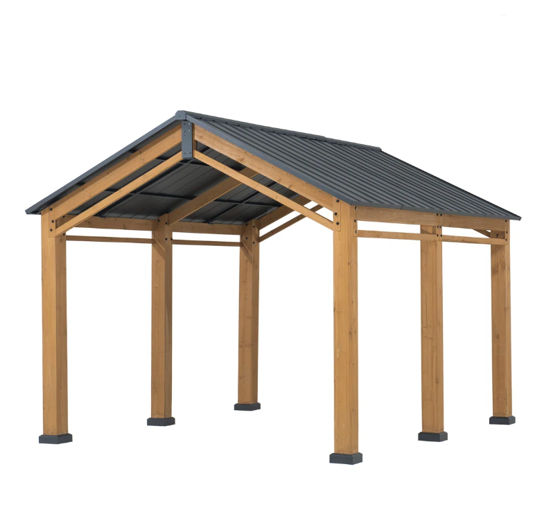 Sunjoy - 11 x 13 ft. Wood Carport / Gazebo – Cedar Frame & Steel Roof