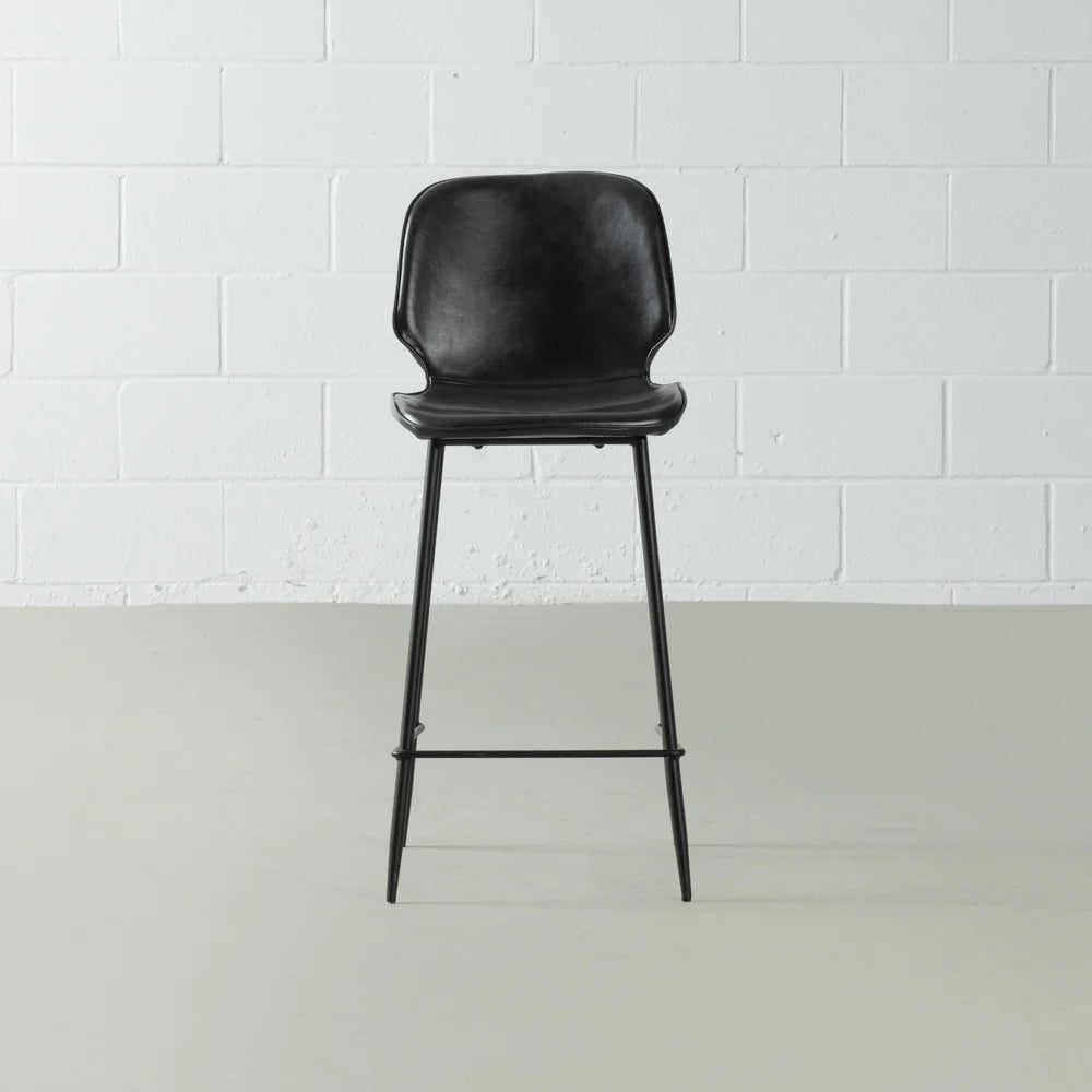 ASTRO - Black Leather Bar Stool - 75 cm