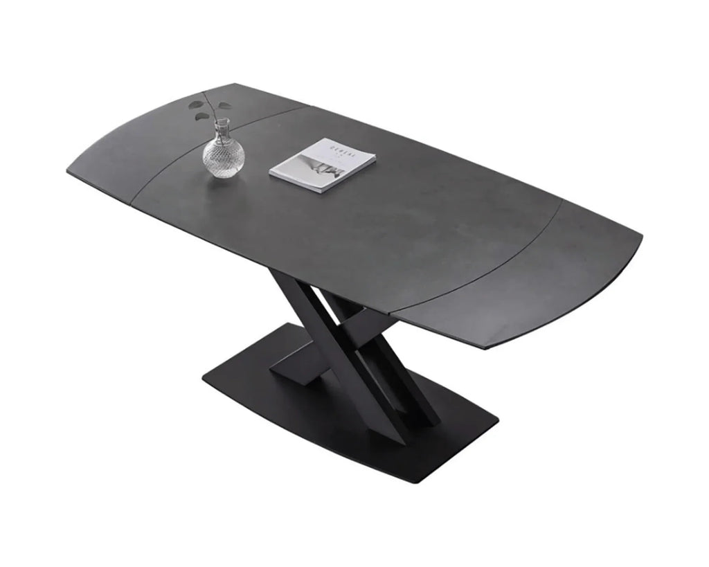 TANYA - Table à manger extensible avec plateau en porcelaine 72" - Noir