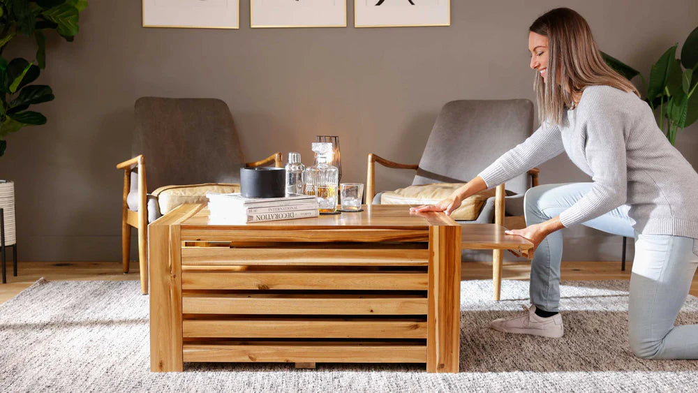 Australian Acacia Transformer Coffee Table - Panel Storage