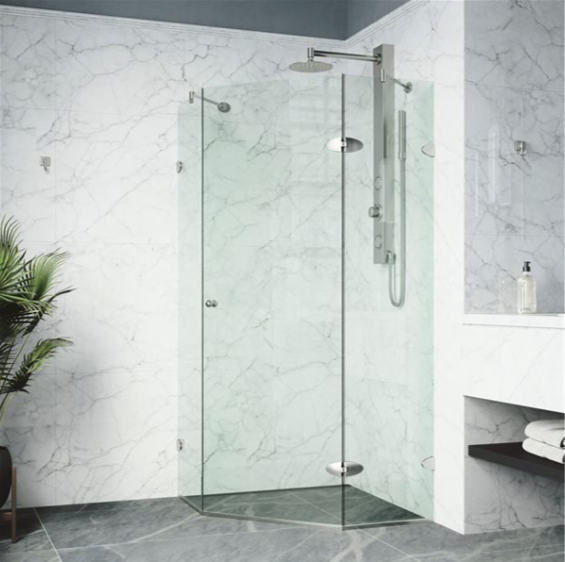 VIGO - Verona - 40-in D x 40-in W x 73-in H Frameless Brushed Nickel Hinged Shower Enclosure