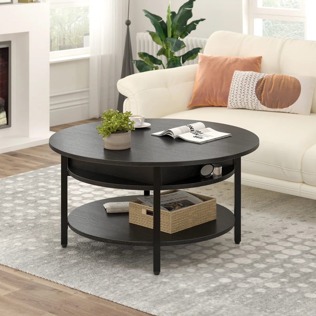 Wynny 36"W Lift Top Coffee Table with Storage, Round Wood Cocktail Table