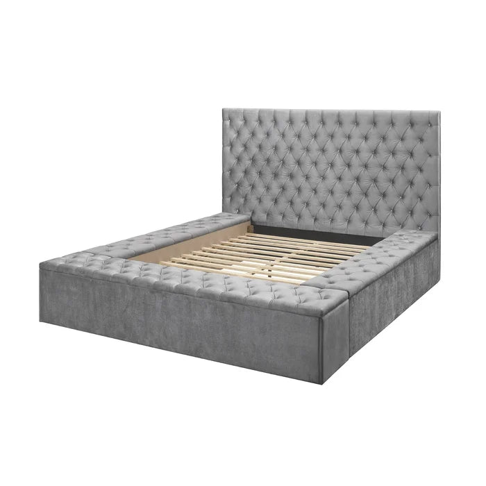 King Silver Gray Upholstered Storage Bed