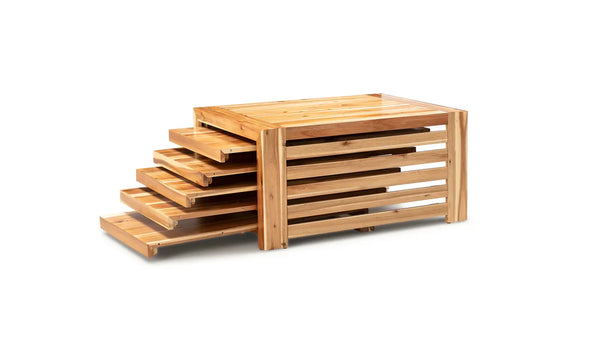 Table basse Transformer en acacia australien - Rangement sur panneaux