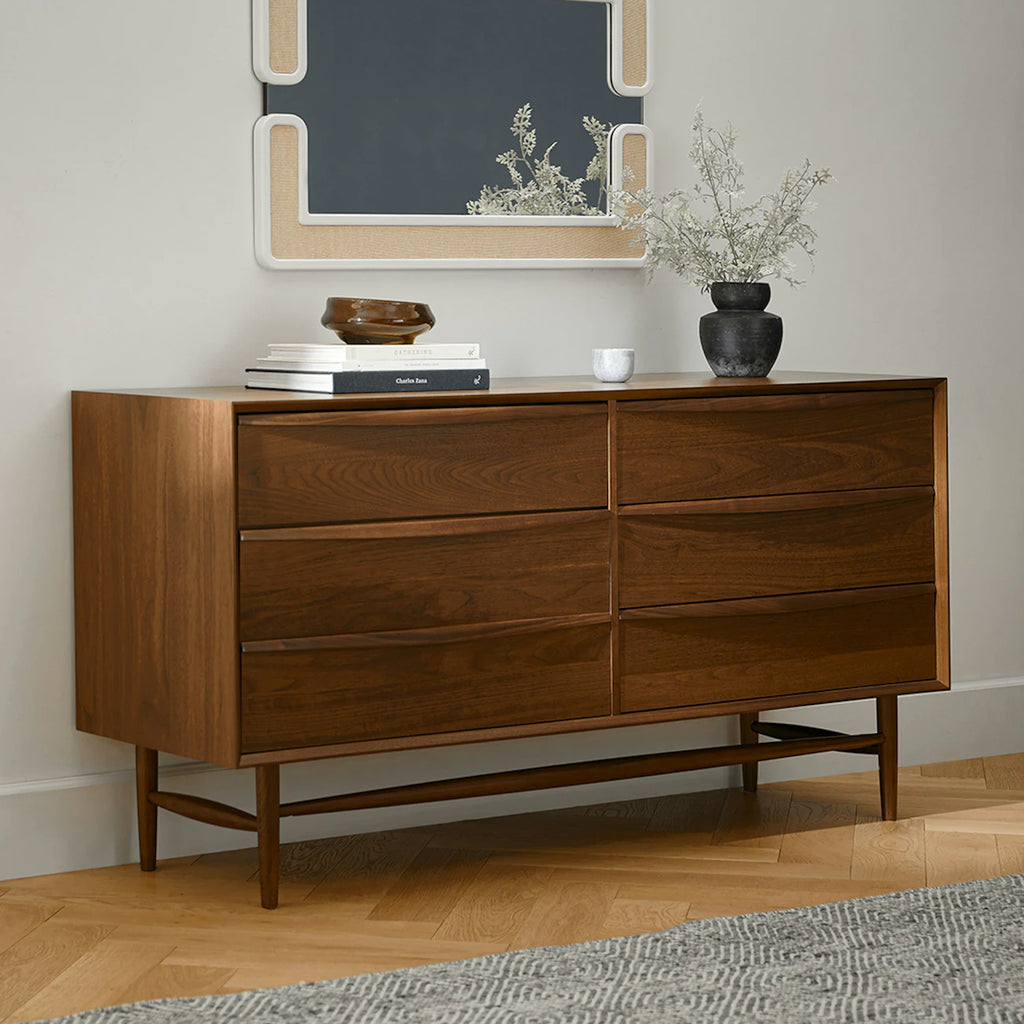 Walnut 6-Drawer Double Dresser