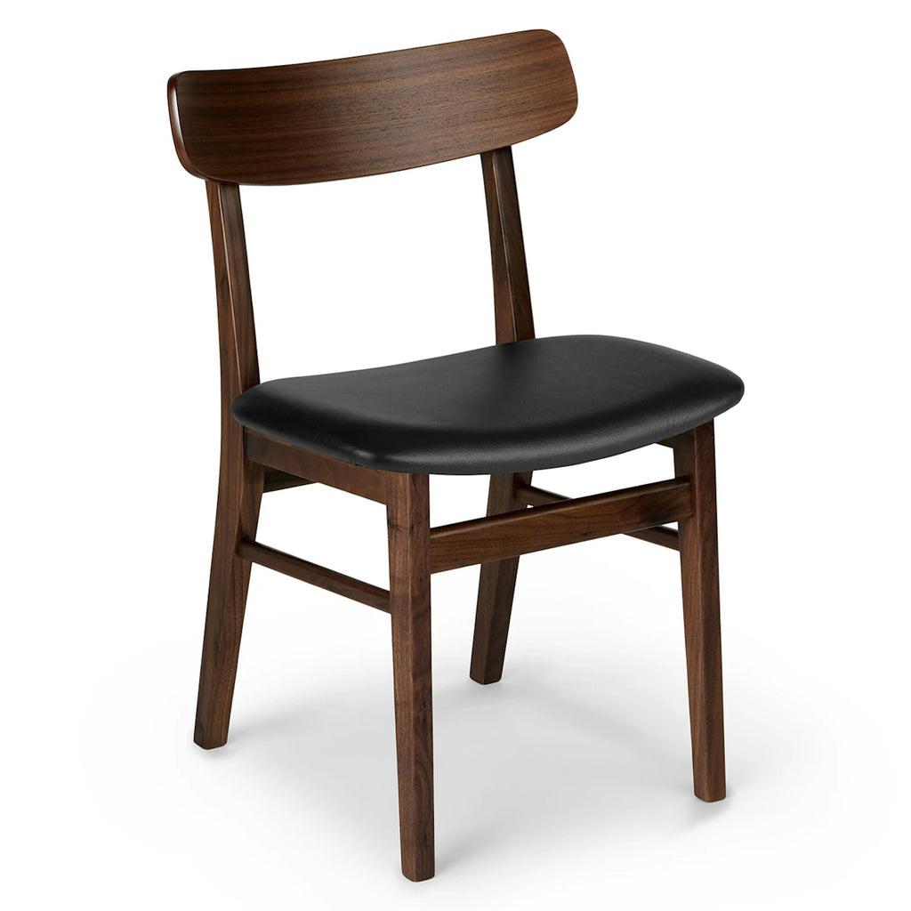 Ecole Black Leather Walnut Dining Chair