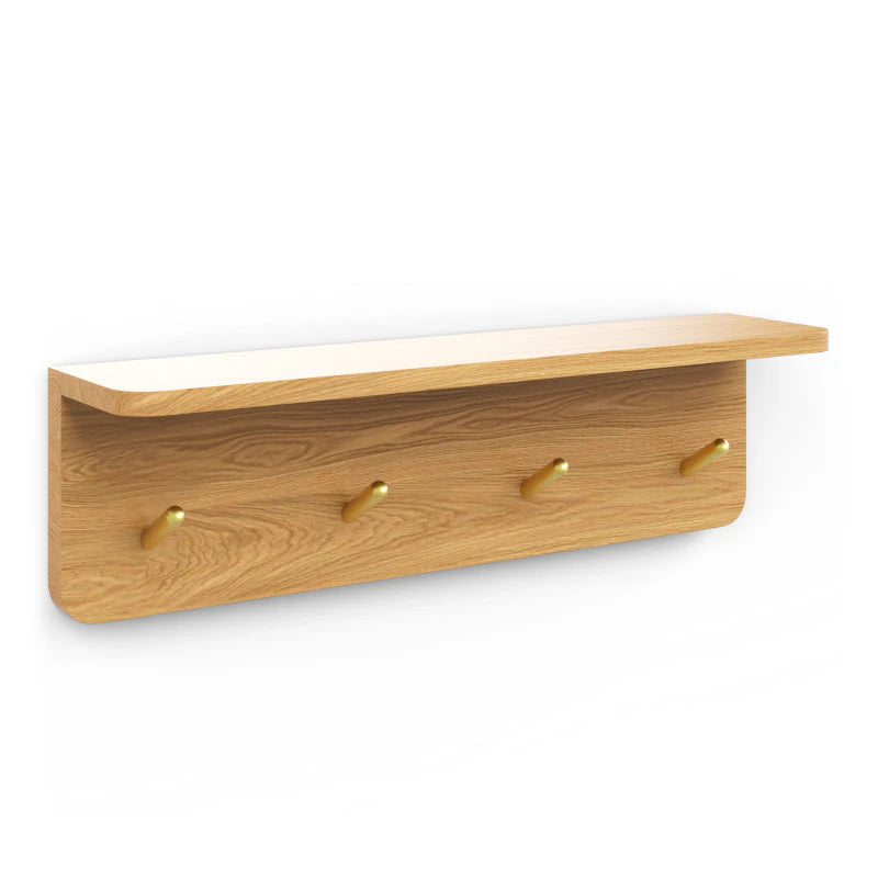 James 24" Shelf and Coat Rack - Brass and Oak