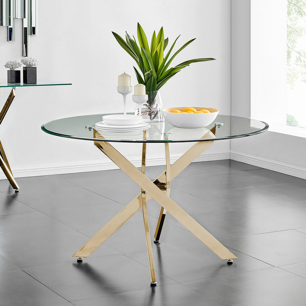 Novara - Round Glass and Gold Metal - Dining Table
